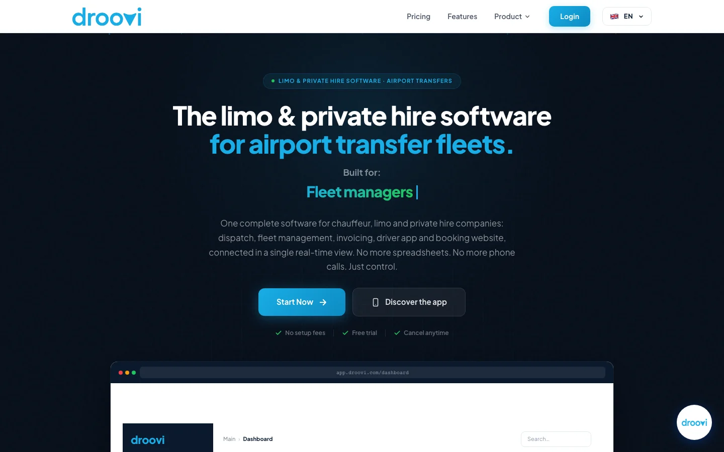 Screenshot of the public Droovi website