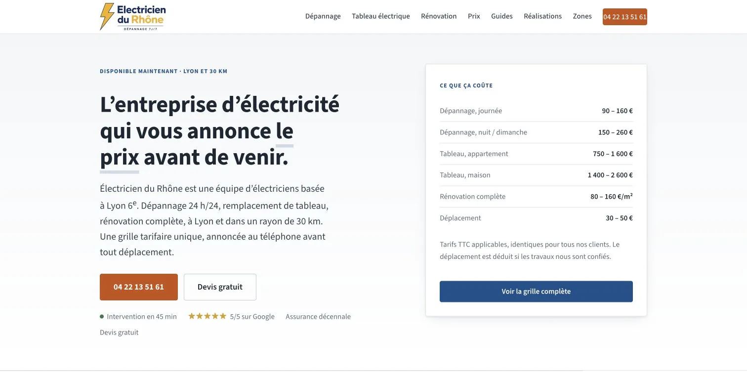 Électricien du Rhône website for local electrical services