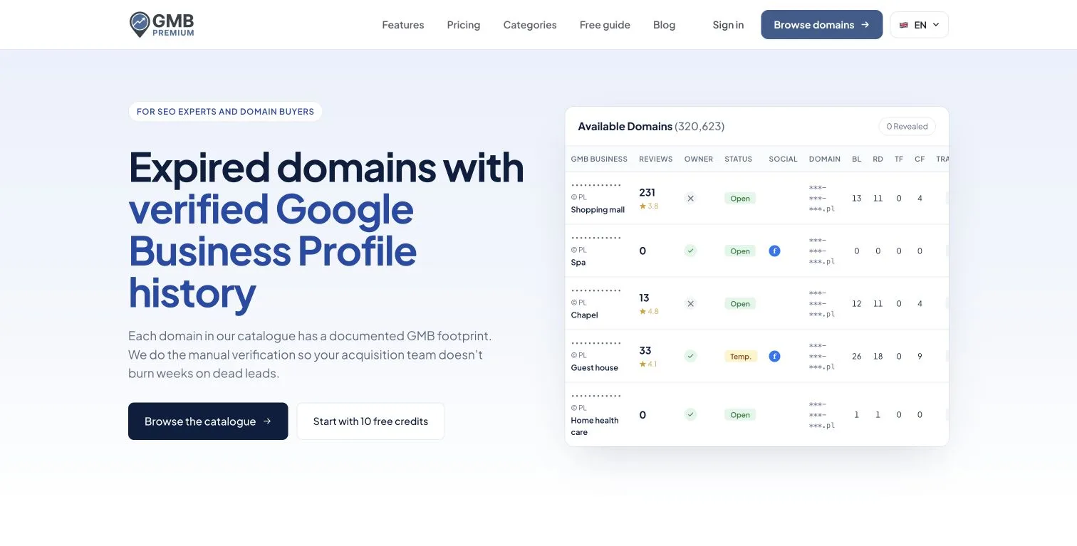 Public website of the GMB Premium SaaS platform